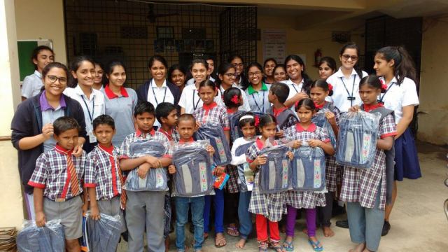 CHIREC students participating in outreach programs distributed school bags
