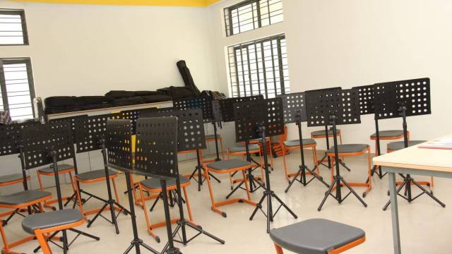 Vibrant music room at CHIREC, equipped with instruments and creative spaces for students to explore and express their musical talents