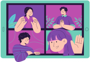a tag depicting a video call, four people communicating with each other