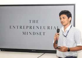 A CHIREC student delivering a speech on fostering an entrepreneurial mindset