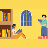 Students engrossed in reading various books, fostering a love for literature and literacy.