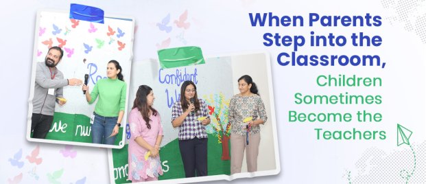 Parents participating in Parent Collaborative Activities with primary students at CHIREC International School in Hyderabad.