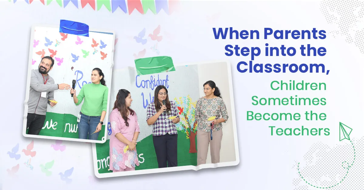 Parents participating in Parent Collaborative Activities with primary students at CHIREC International School in Hyderabad.